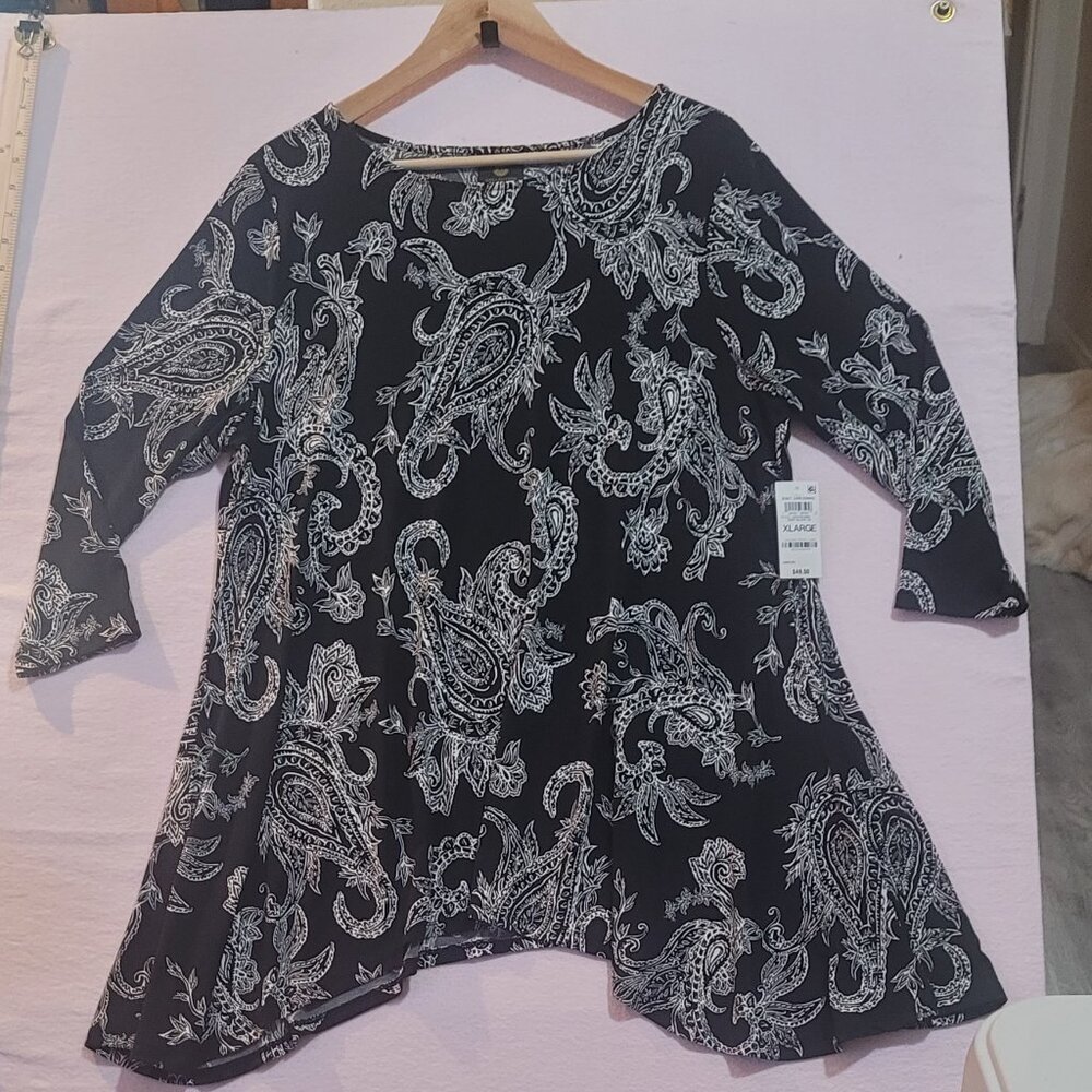 NWT Womens Tunic Blouse Size XL Black & White JM COLLECTION Career Flowy Lovely